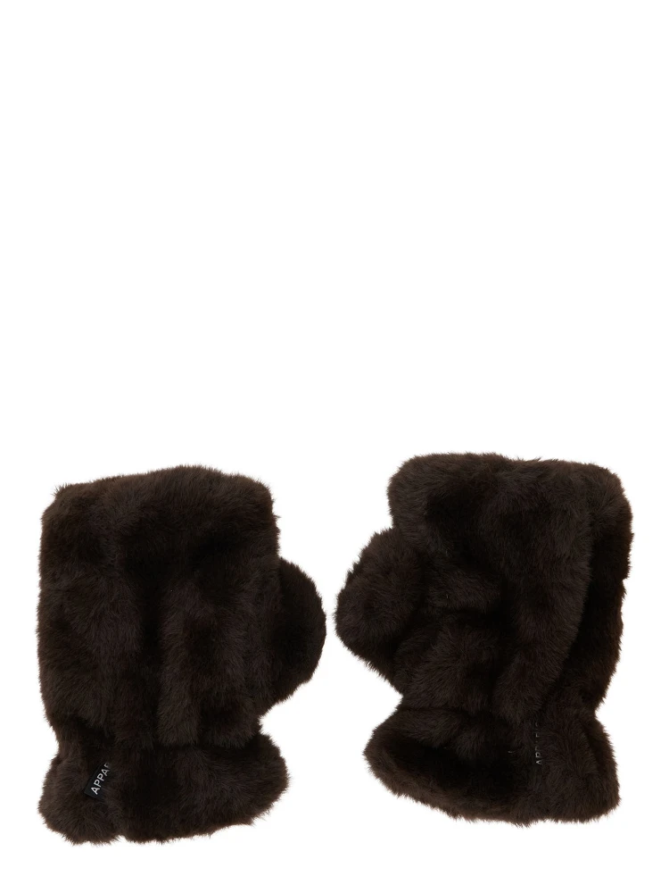 Ariel Brown Fingerless gloves in eco fur for women