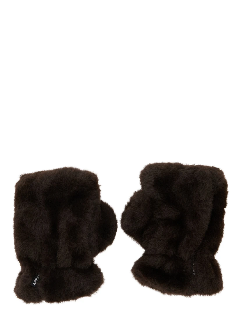 Ariel Brown Fingerless gloves in eco fur for women