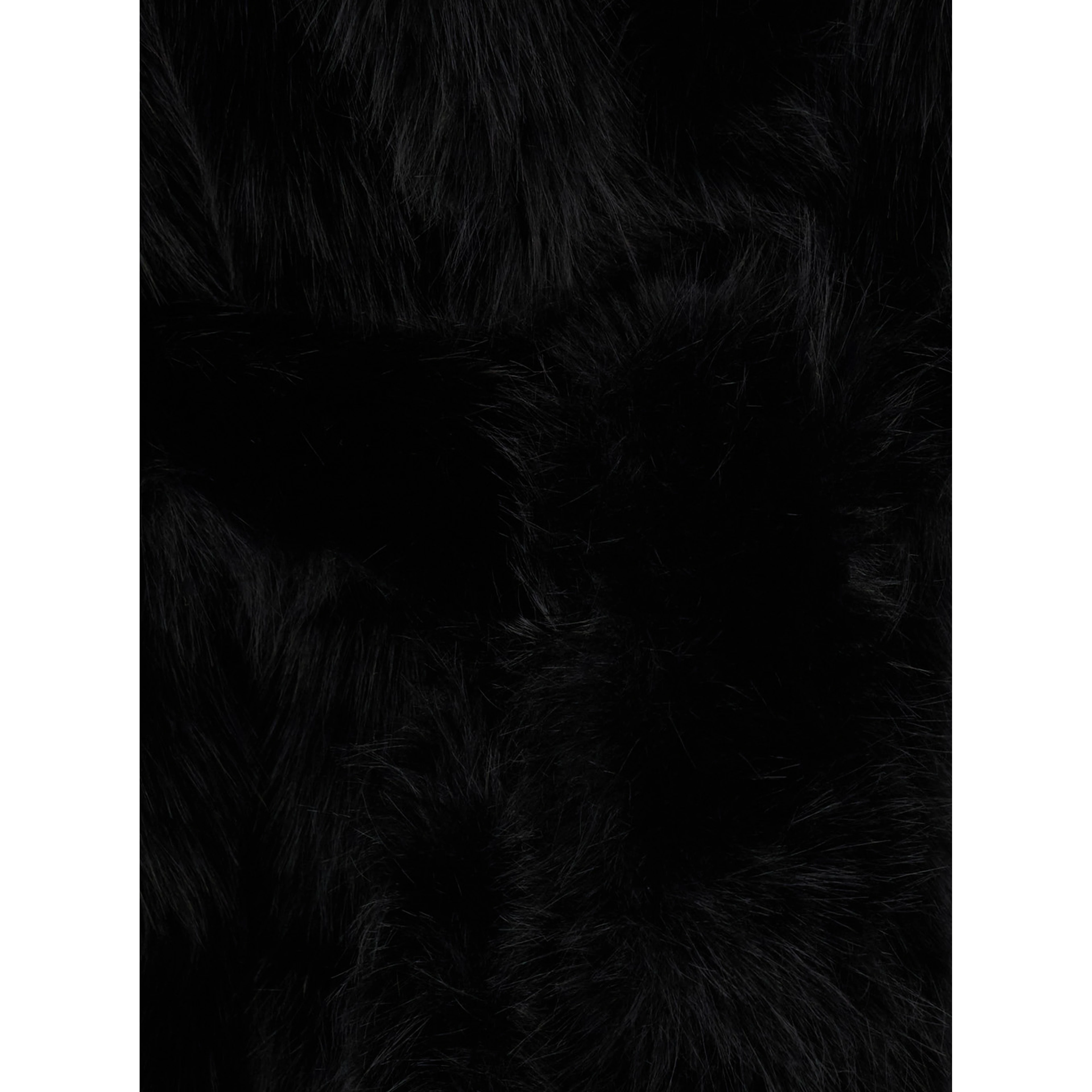 black Long coat with Notched revers and adjustable waist belt in eco-fur for women