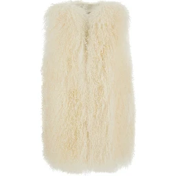 Beige Fur jacket with Sleeveless Design in fur for Women