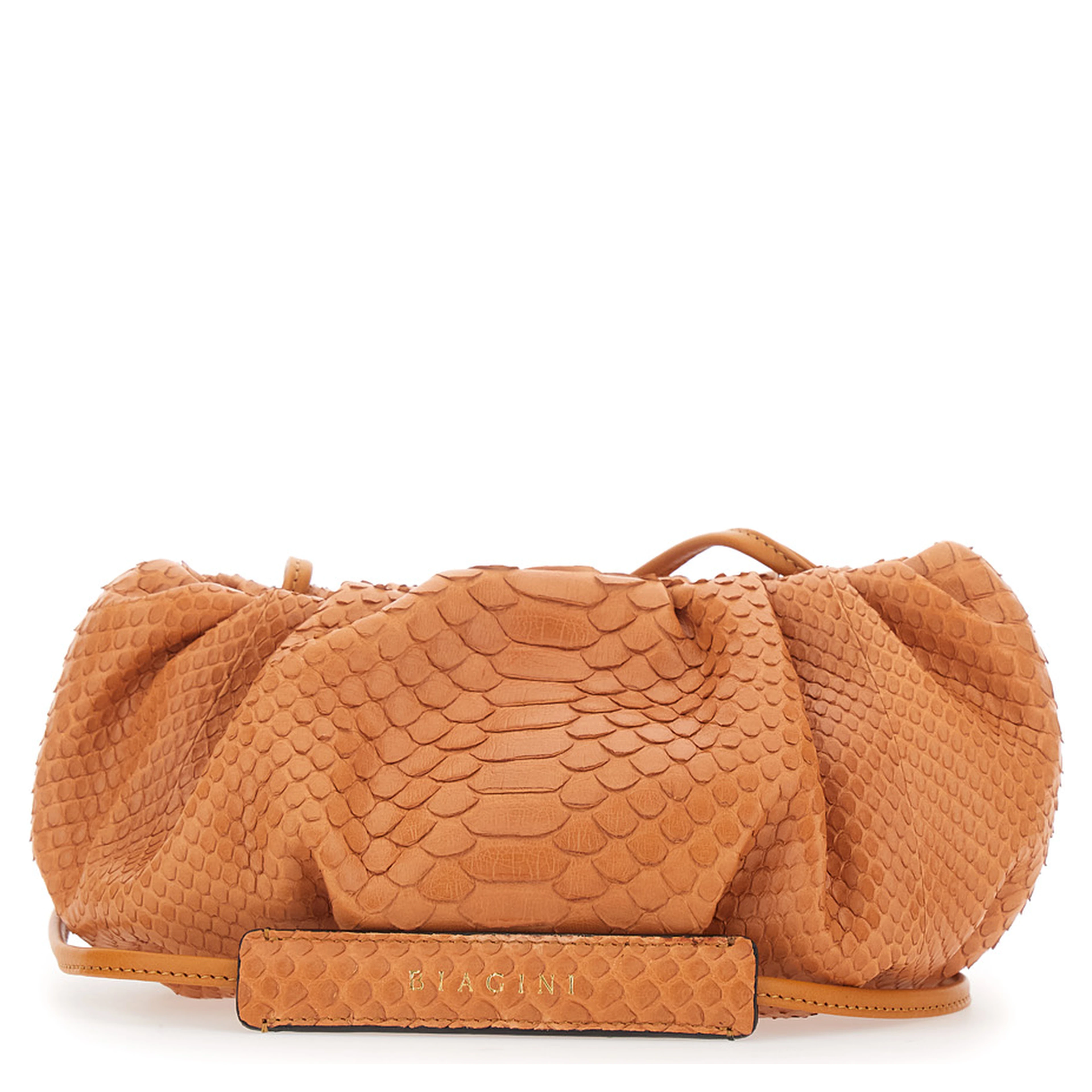Pillow Orange Clutch with shoulder strap and magnetic closure in leather for women