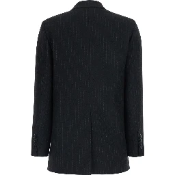 Black Double-breasted Jacket with Peak Revers and Pinstripe Motif All-Over in Fabric for Women
