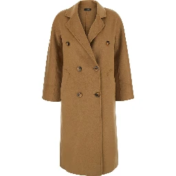 Brown double-breasted coat with classic lapels in wool women