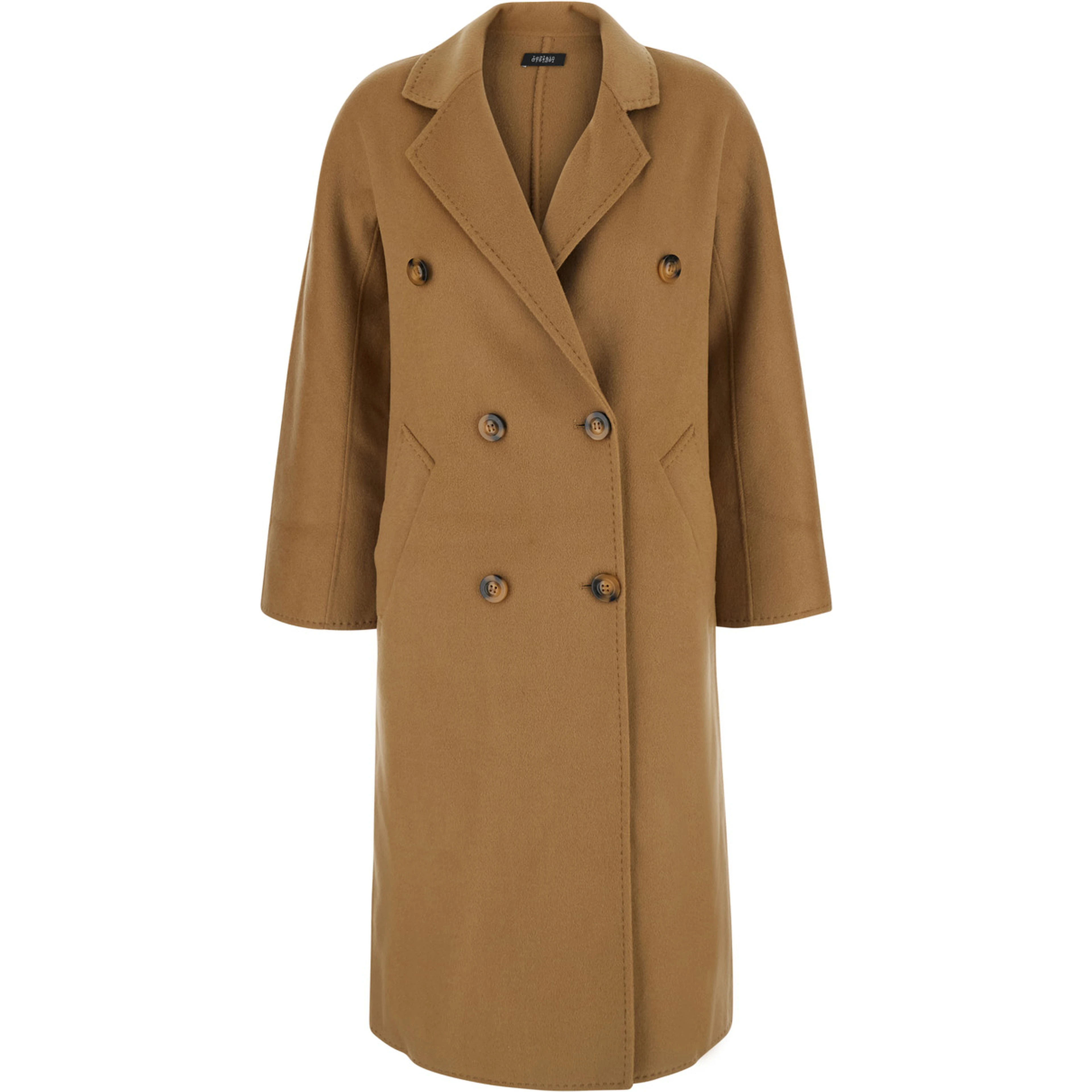 Brown double-breasted coat with classic lapels in wool women