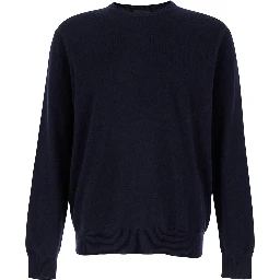 Blue Cashmere Long Sleeve Round Neck Sweater for Women