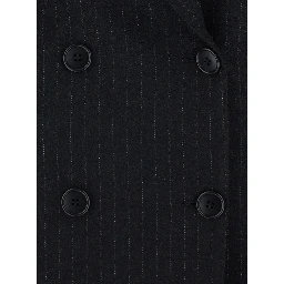 Black Double-breasted Jacket with Peak Revers and Pinstripe Motif All-Over in Fabric for Women