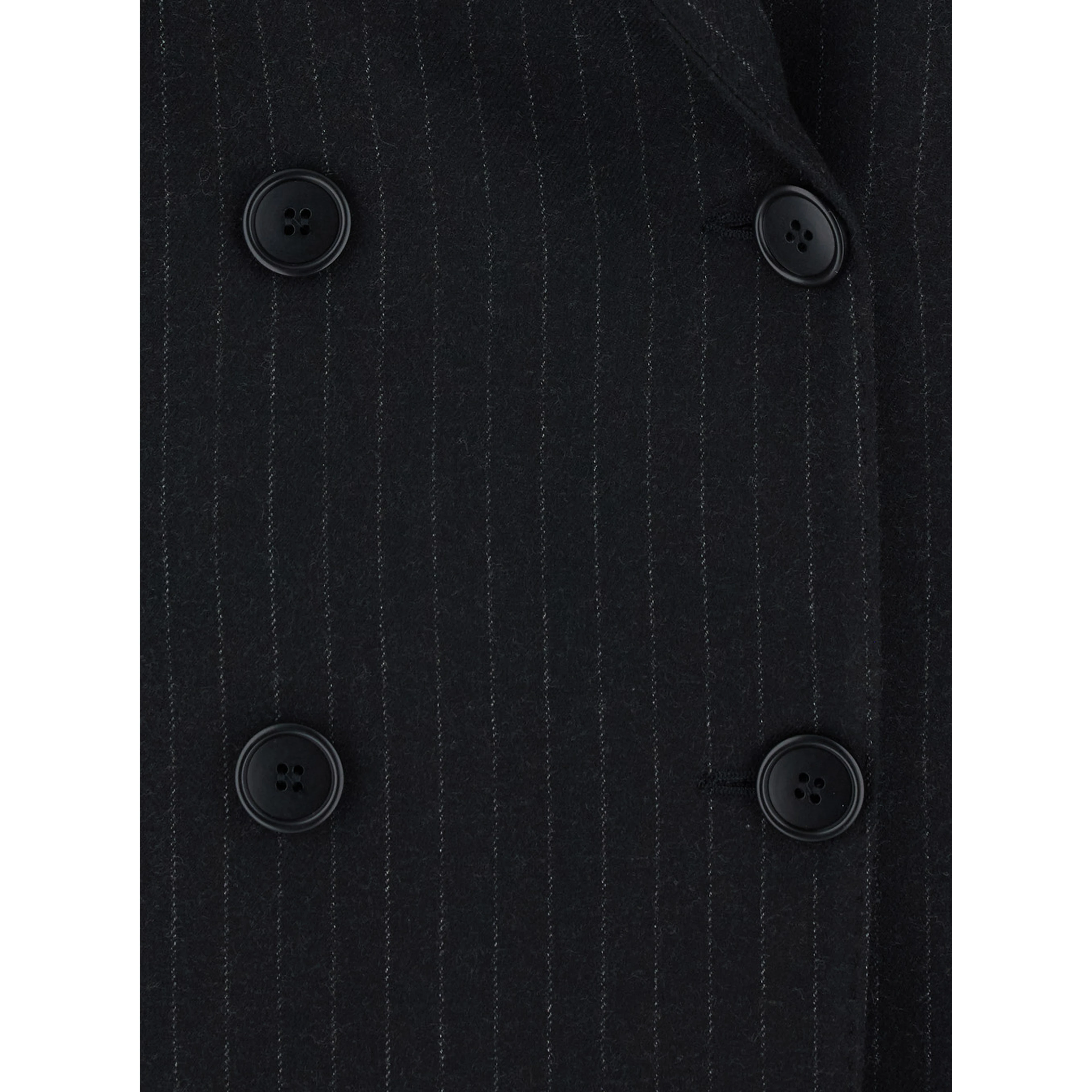 Black Double-breasted Jacket with Peak Revers and Pinstripe Motif All-Over in Fabric for Women
