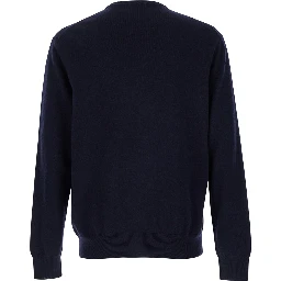 Blue Cashmere Long Sleeve Round Neck Sweater for Women