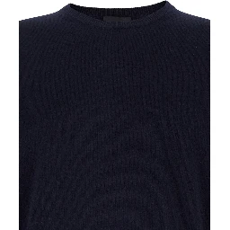 Blue Cashmere Long Sleeve Round Neck Sweater for Women