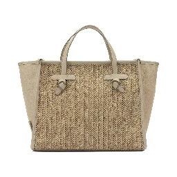 "Marcella" shoulder bag in suede and woven straw