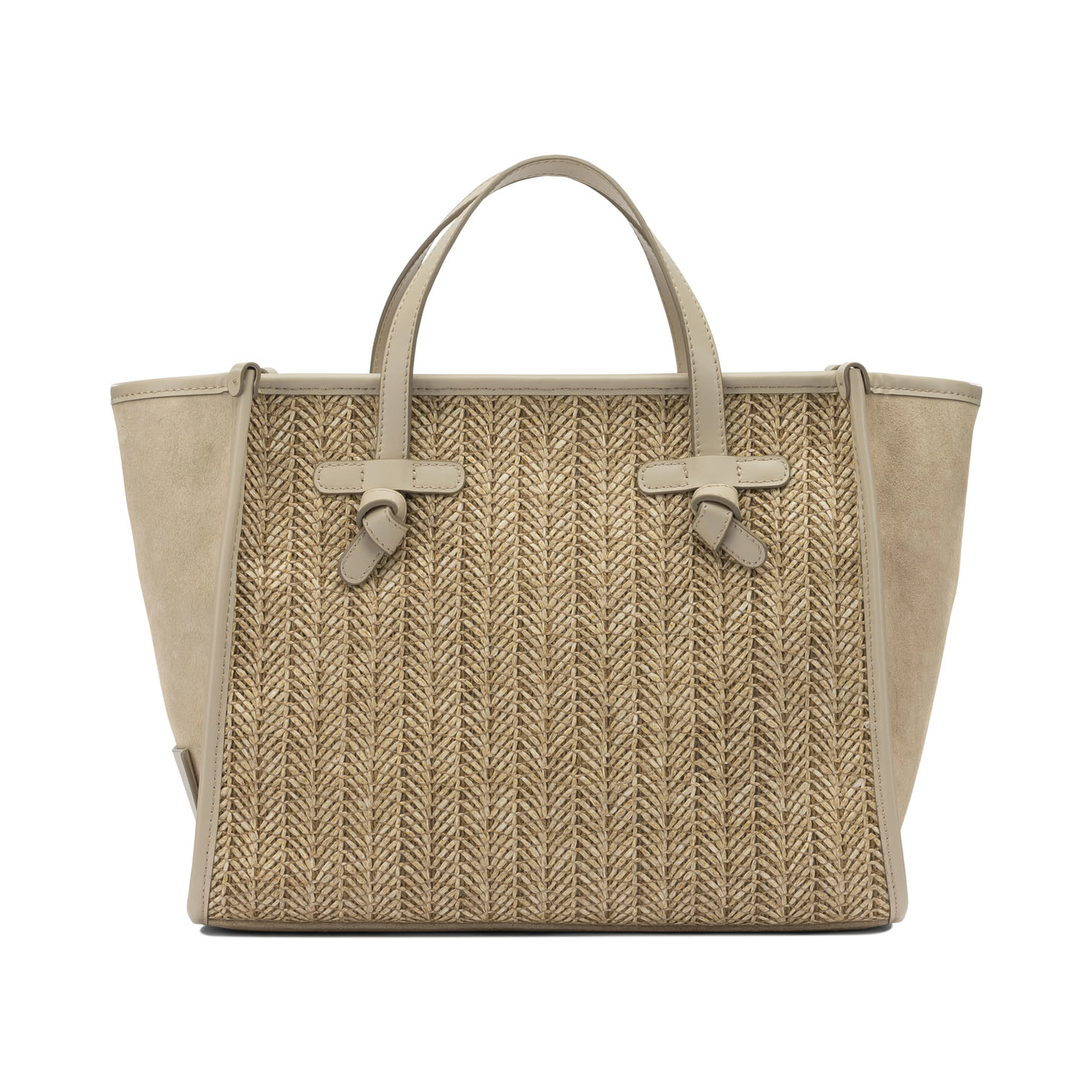 "Marcella" shoulder bag in suede and woven straw
