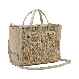 "Marcella" shoulder bag in suede and woven straw