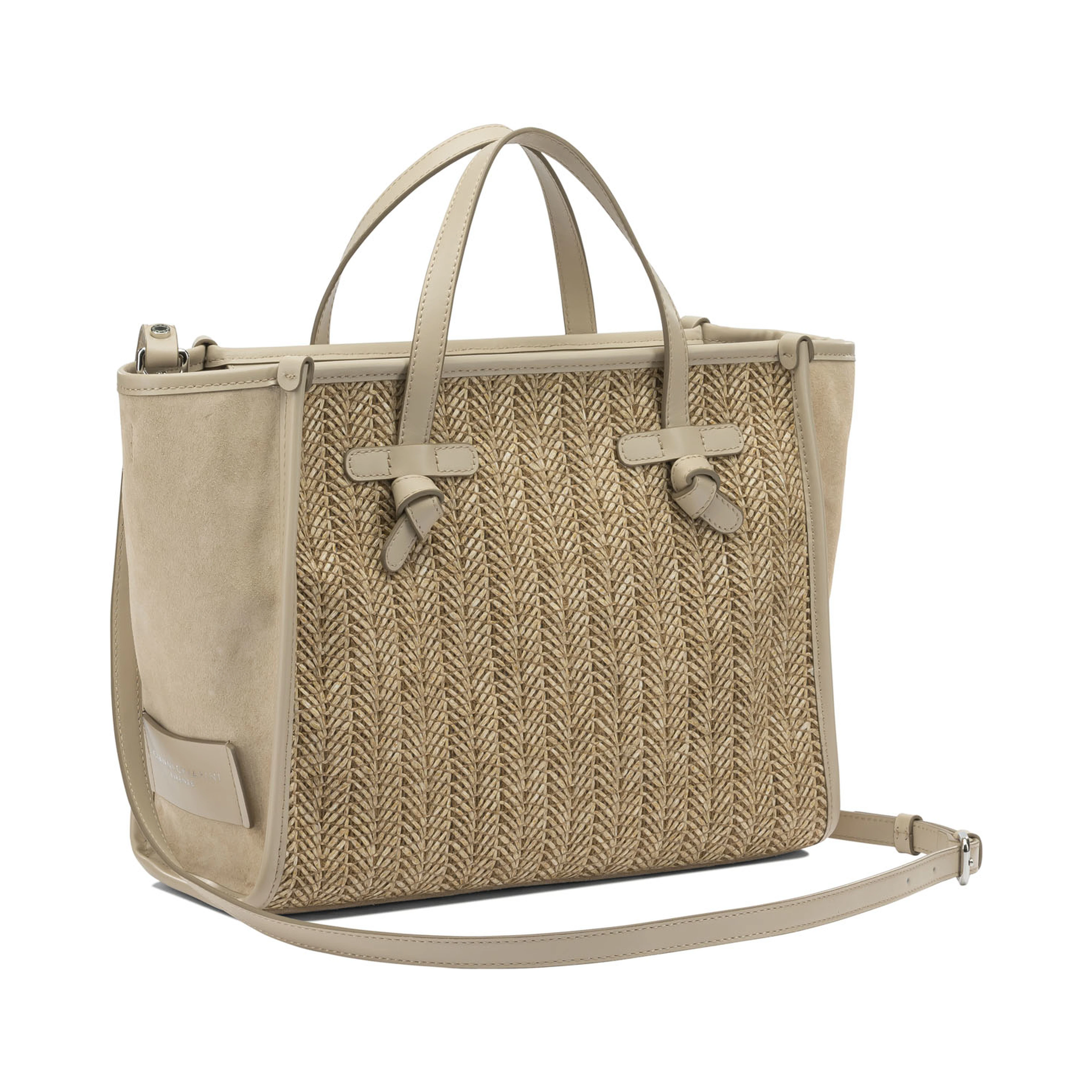 "Marcella" shoulder bag in suede and woven straw