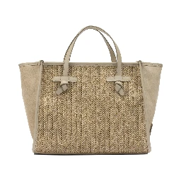 "Marcella" shoulder bag in suede and woven straw