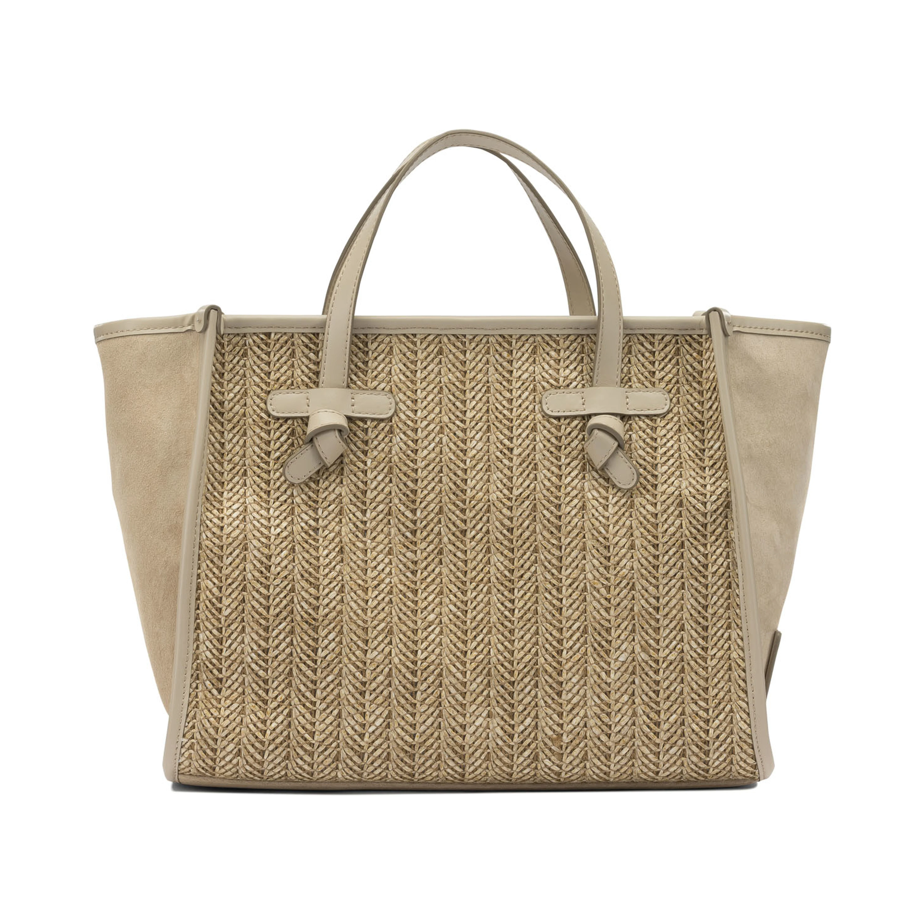"Marcella" shoulder bag in suede and woven straw