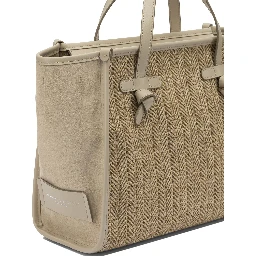 "Marcella" shoulder bag in suede and woven straw