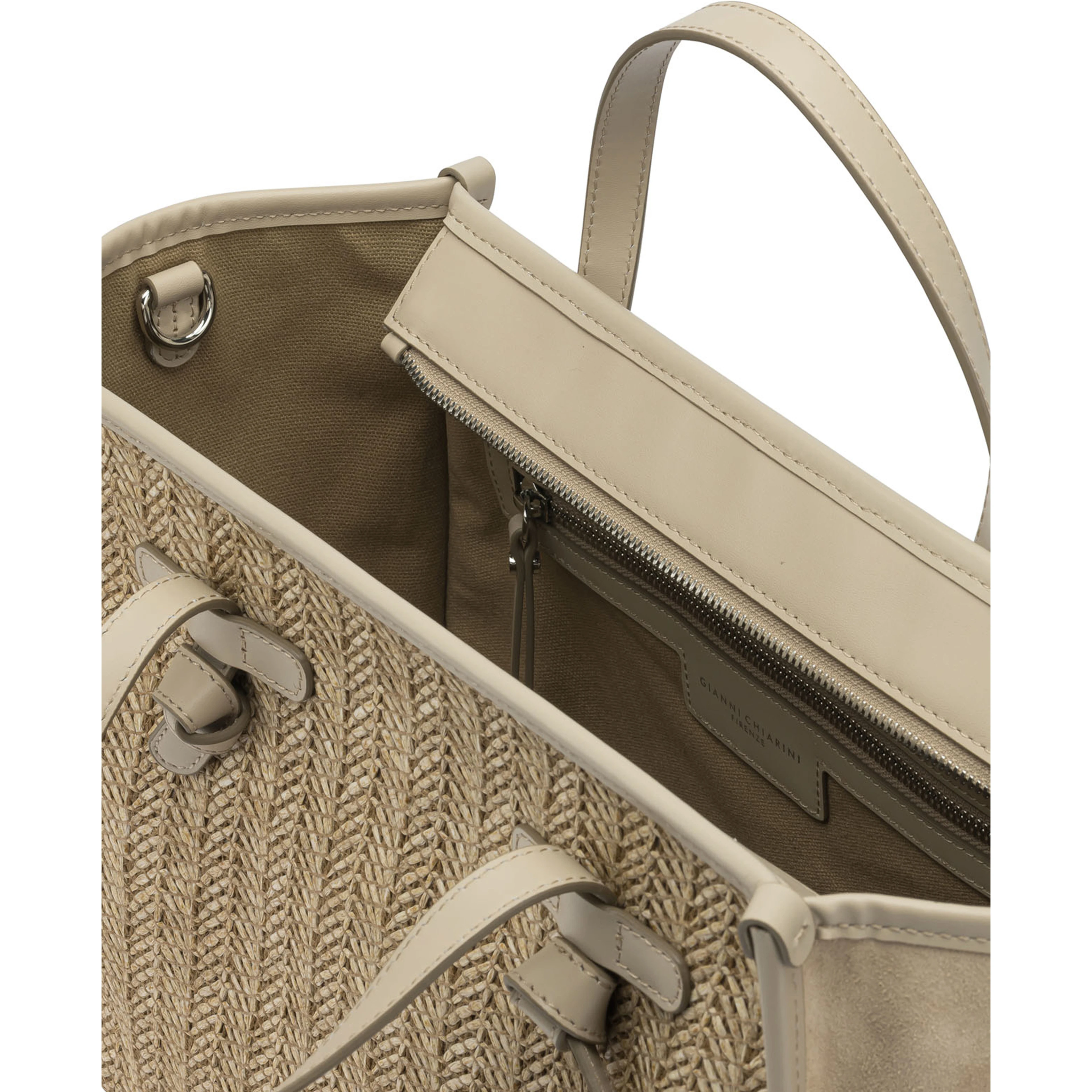 "Marcella" shoulder bag in suede and woven straw