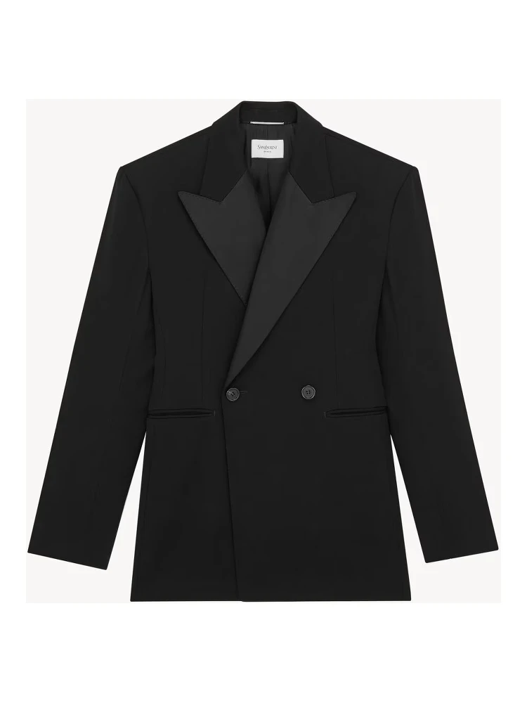 Double-breasted tuxedo jacket in grain de poudre