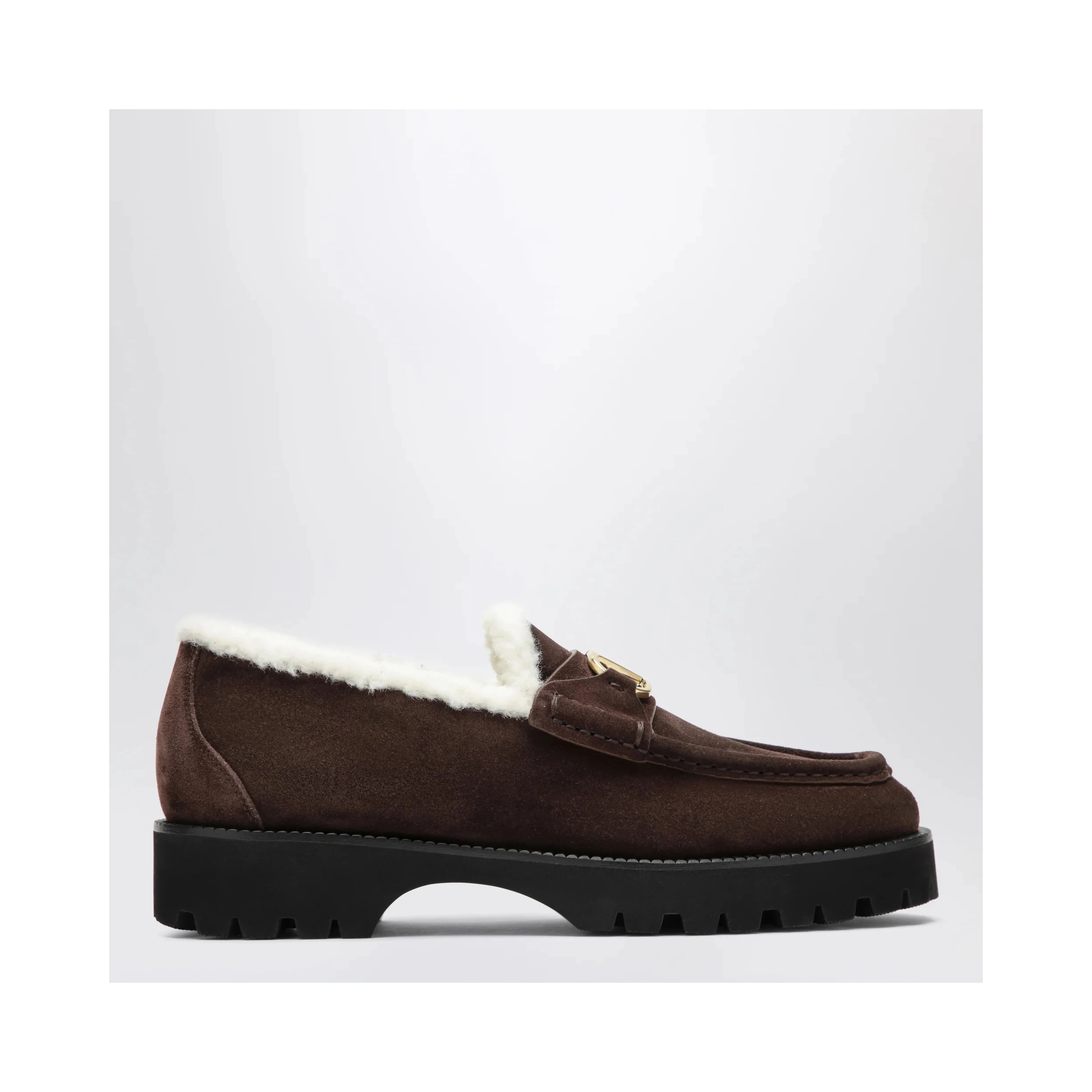 "VLogo" suede and shearling loafers