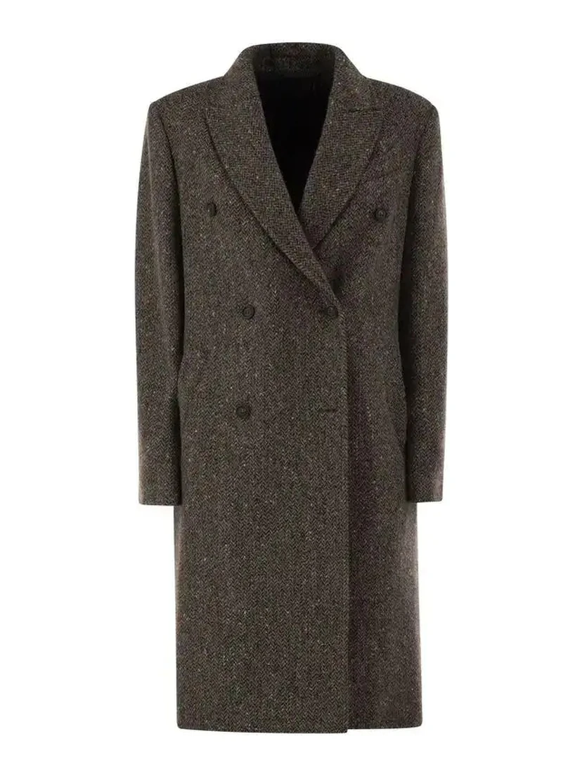 Double-breasted tweed coat