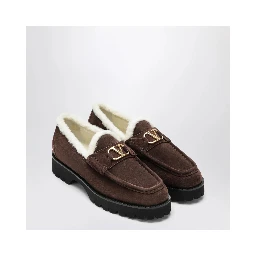 "VLogo" suede and shearling loafers