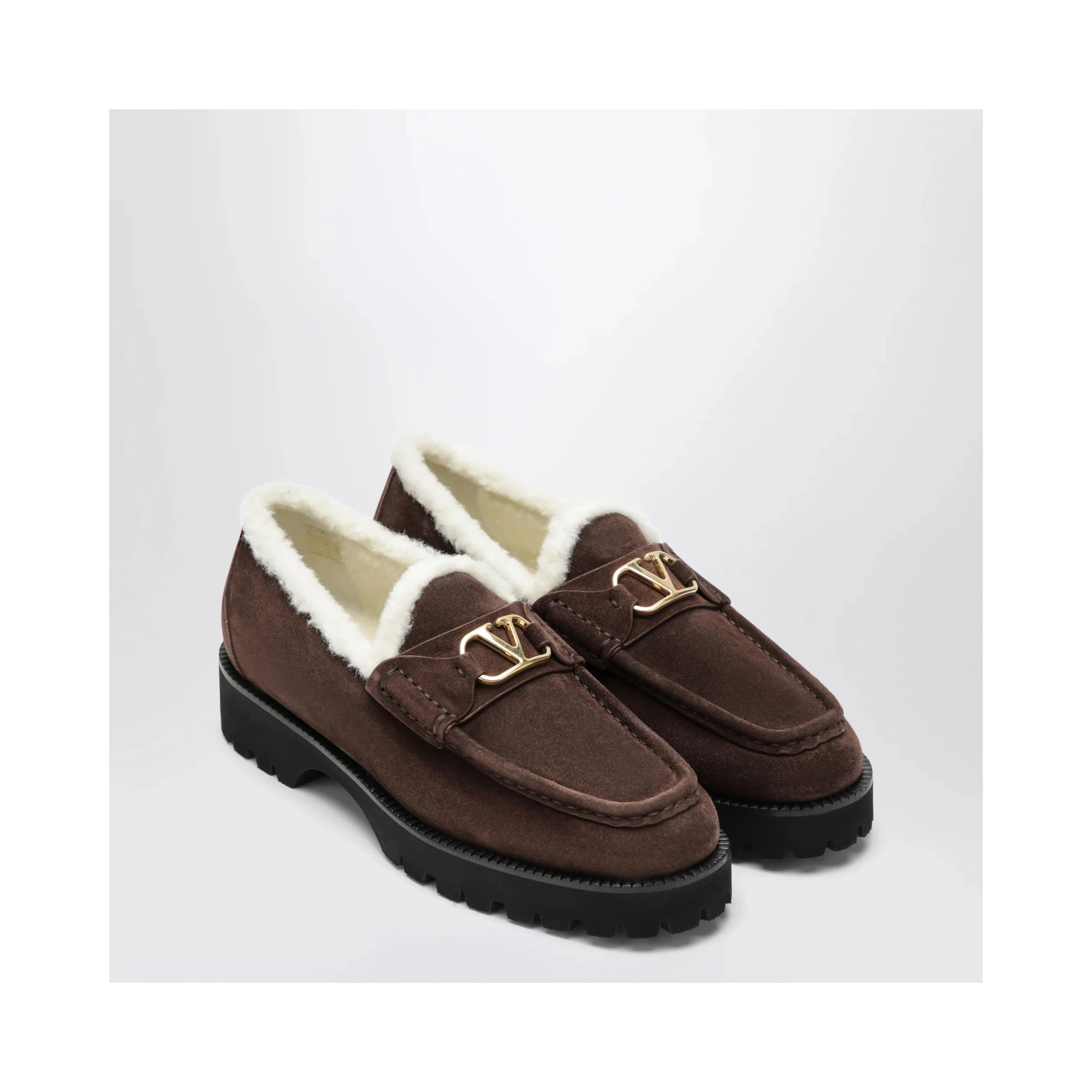 "VLogo" suede and shearling loafers