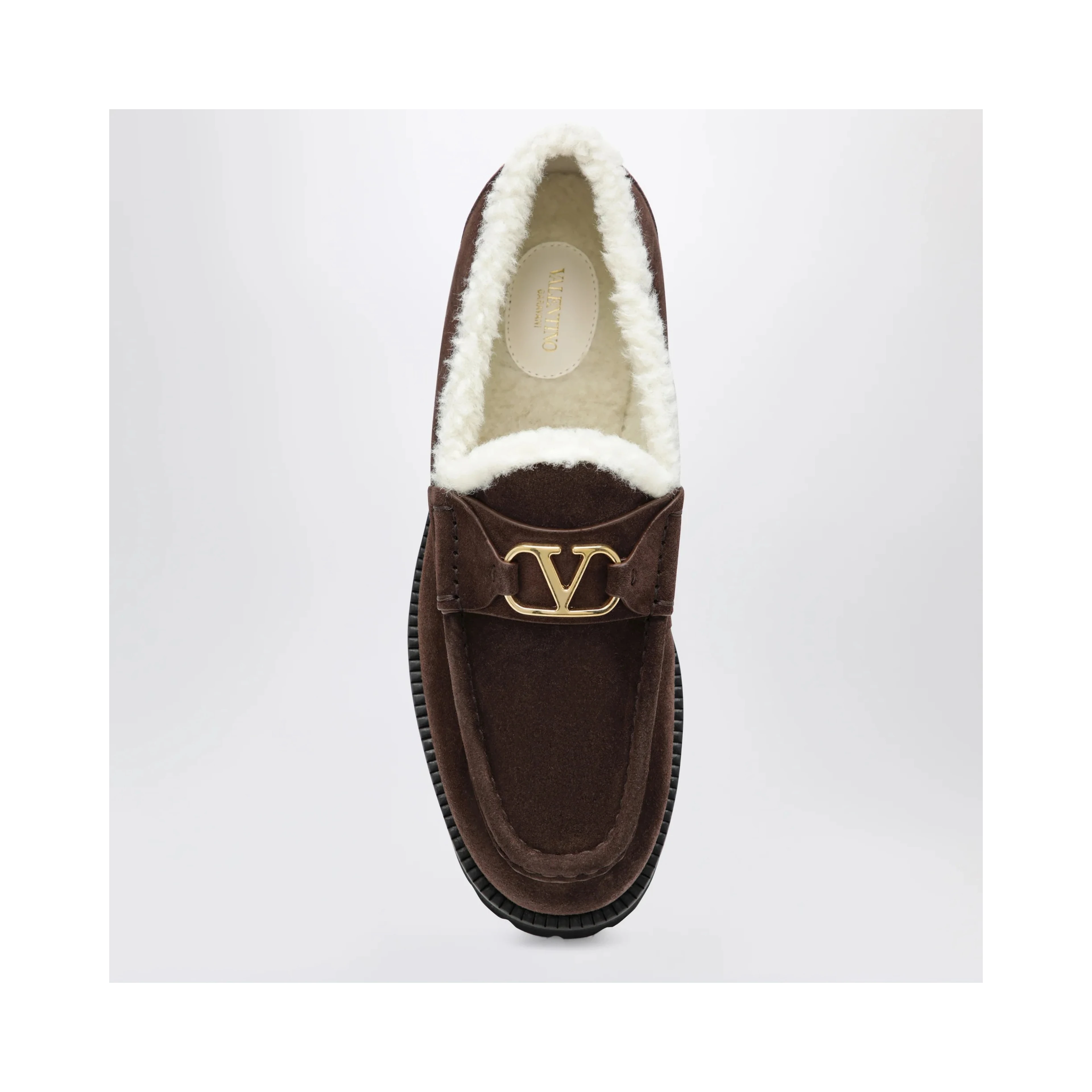 "VLogo" suede and shearling loafers