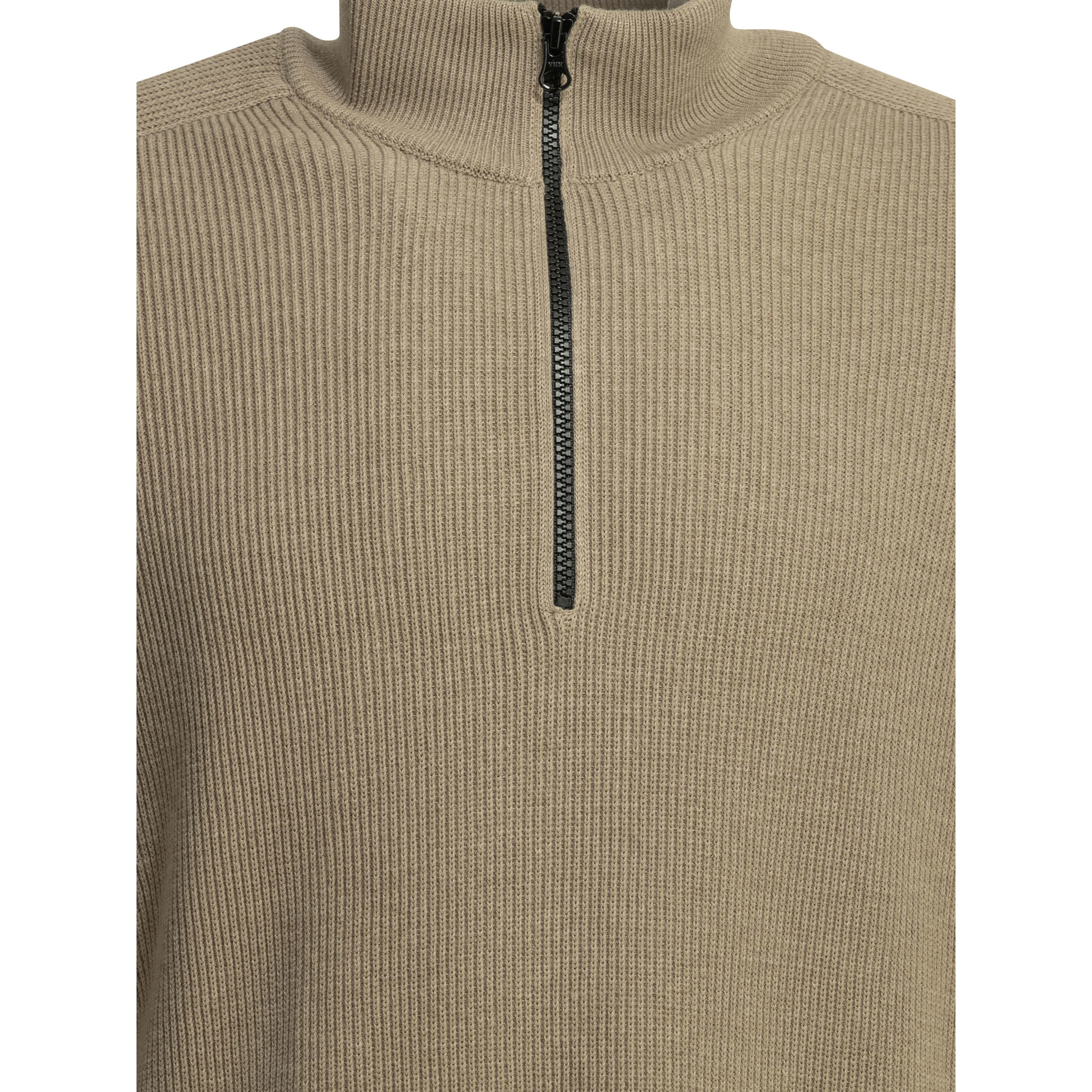 Half zippered cotton knitwear