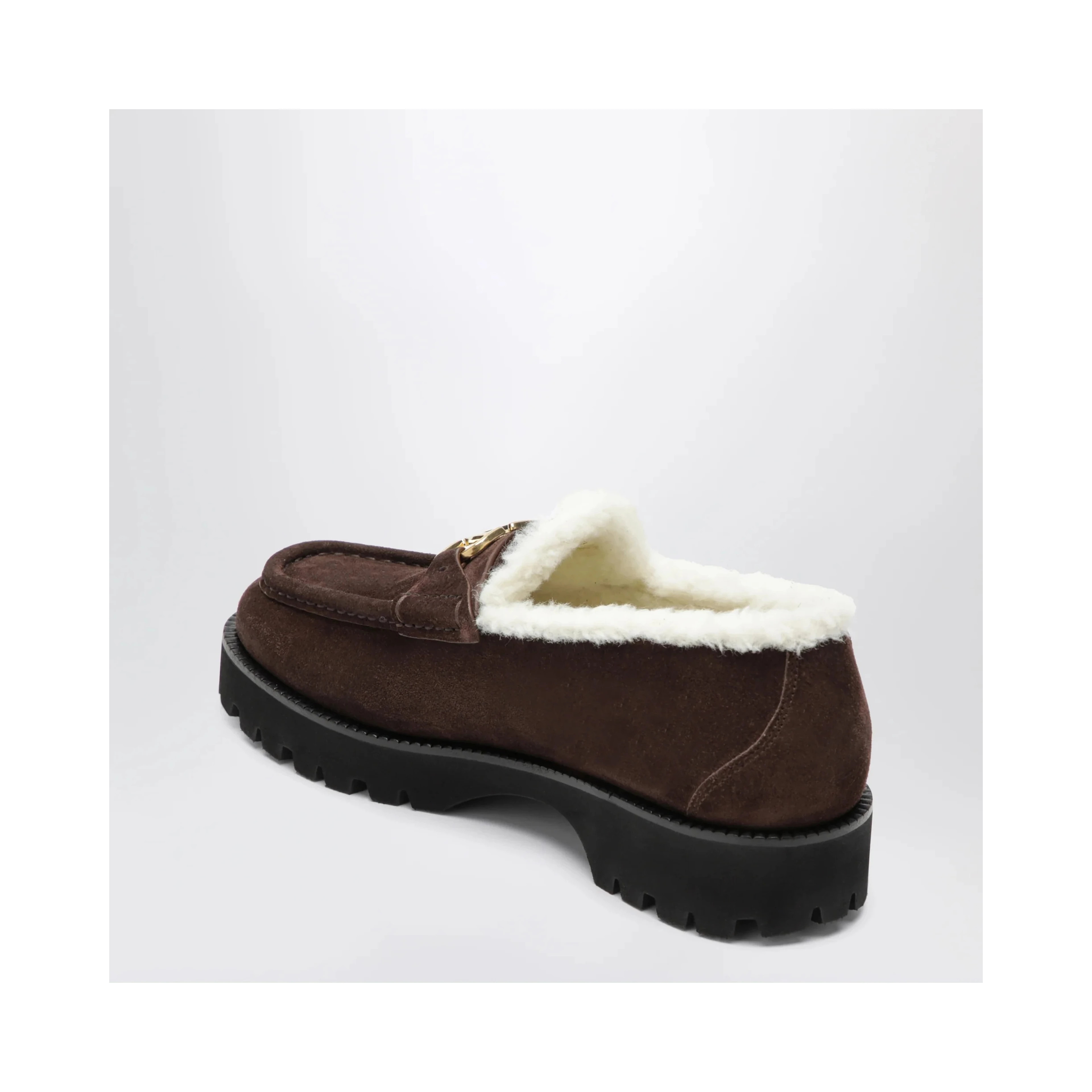 "VLogo" suede and shearling loafers