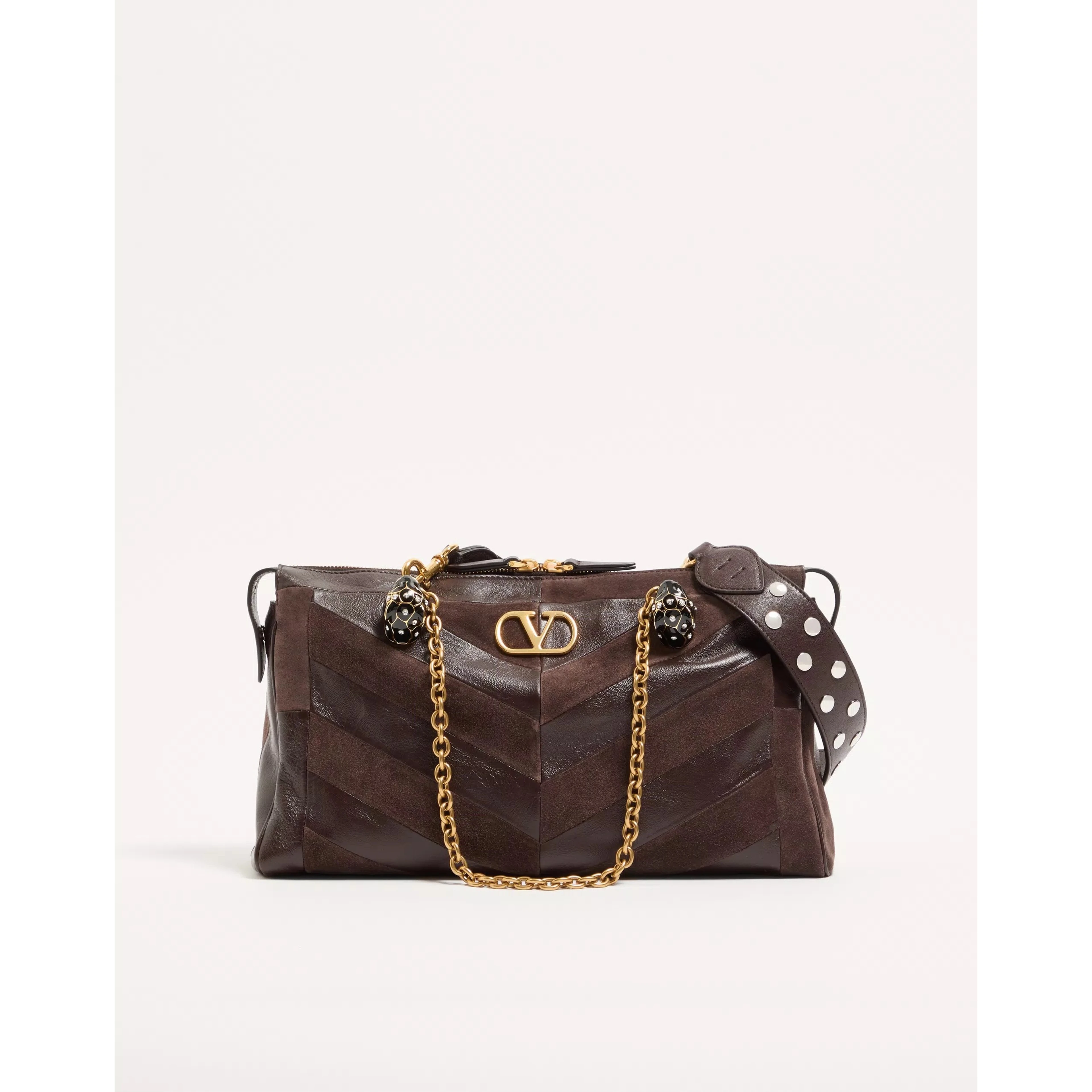 "Panthea" medium shoulder bag in suede and nappa leather
