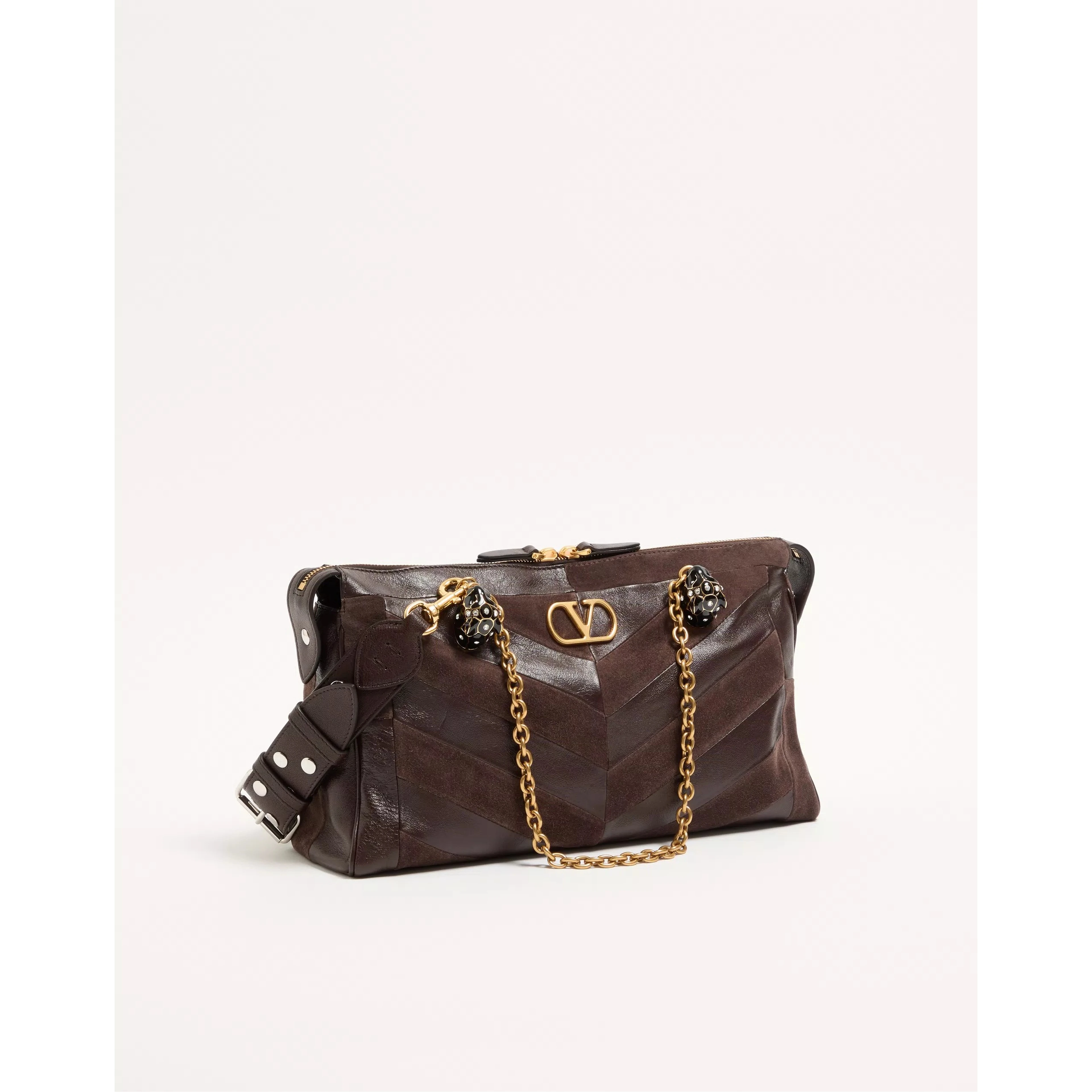 "Panthea" medium shoulder bag in suede and nappa leather
