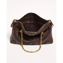 "Panthea" medium shoulder bag in suede and nappa leather