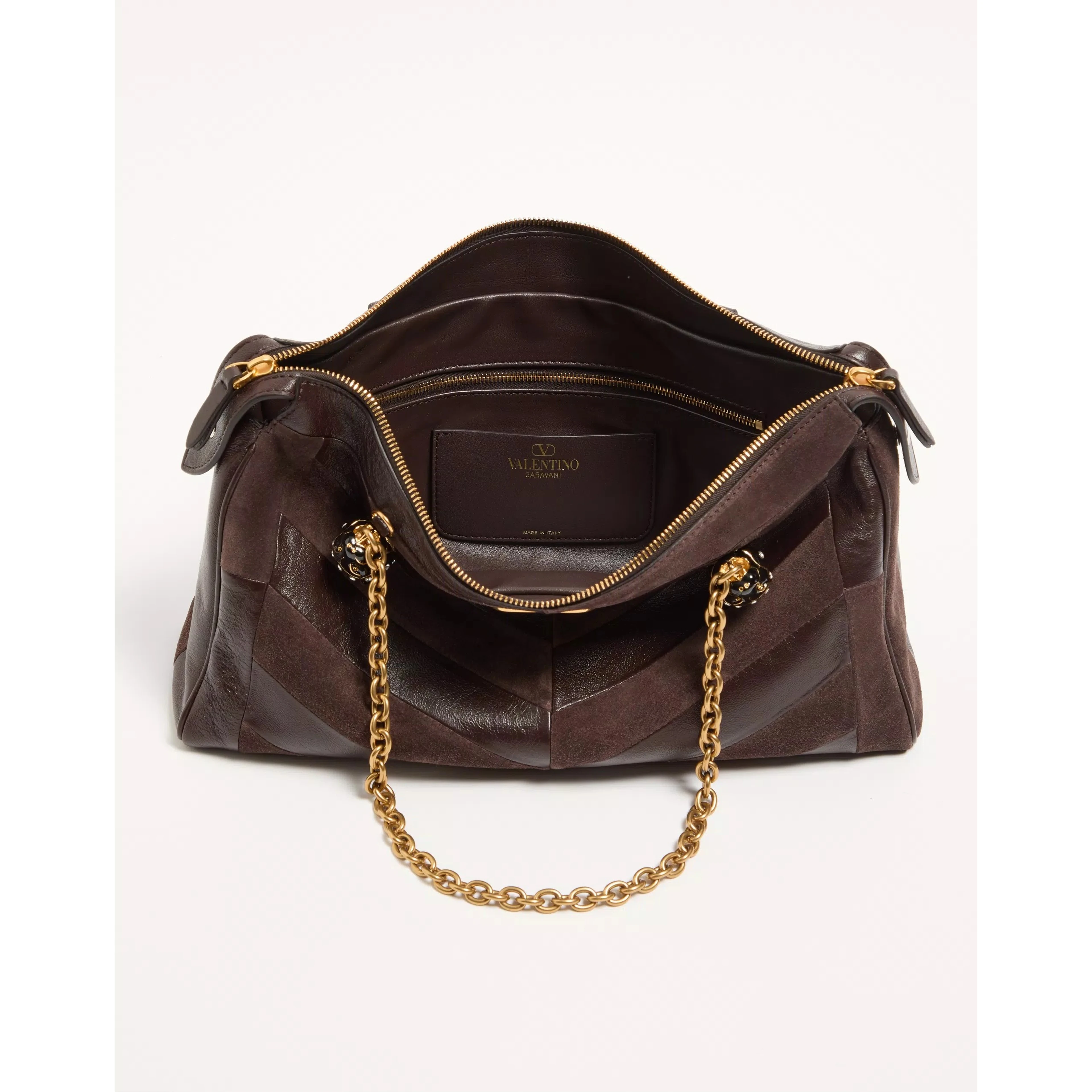 "Panthea" medium shoulder bag in suede and nappa leather
