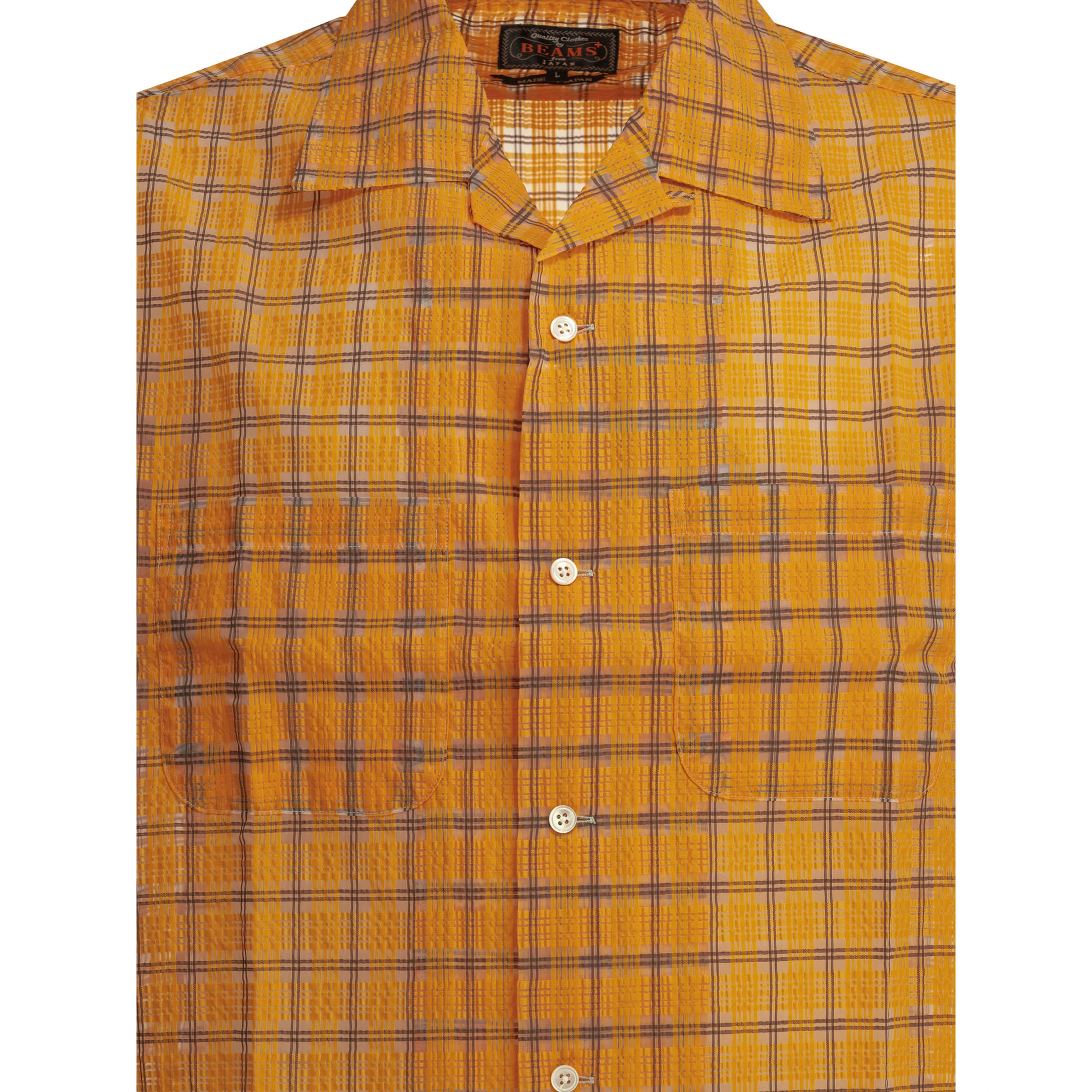 "Open Collar Nylon Airy Plaid" Casual Shirt