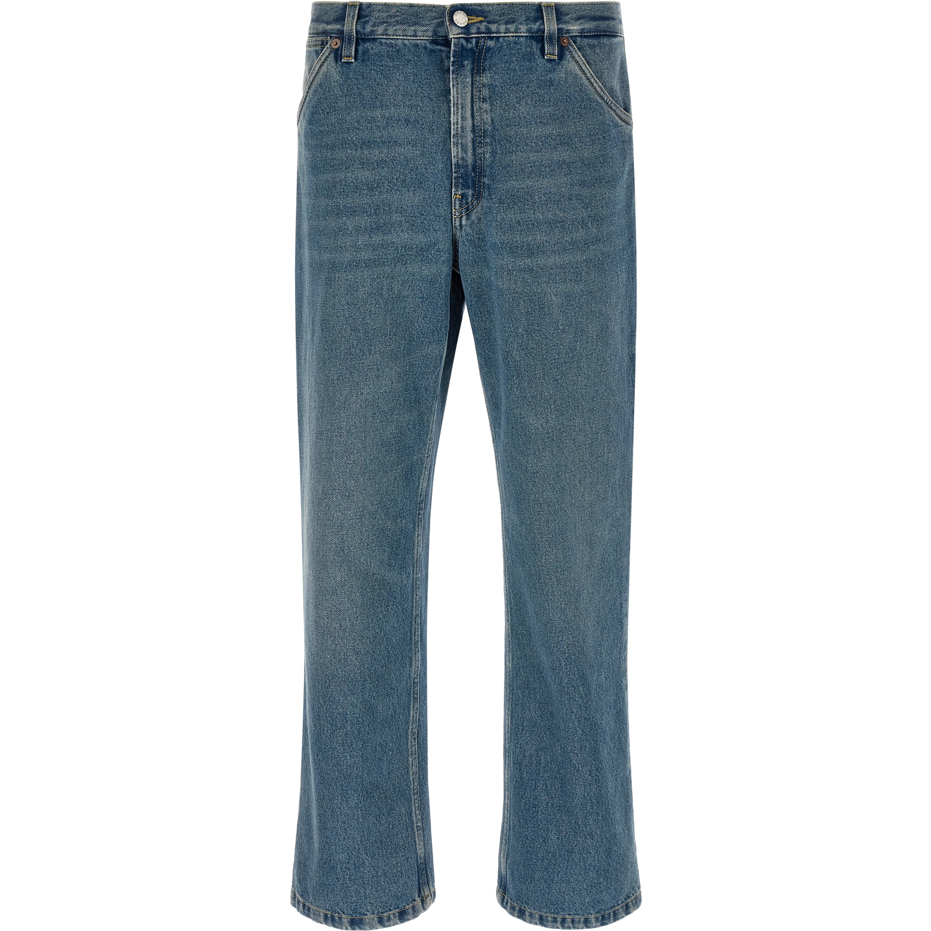Blue Cotton Straight-Leg Jeans