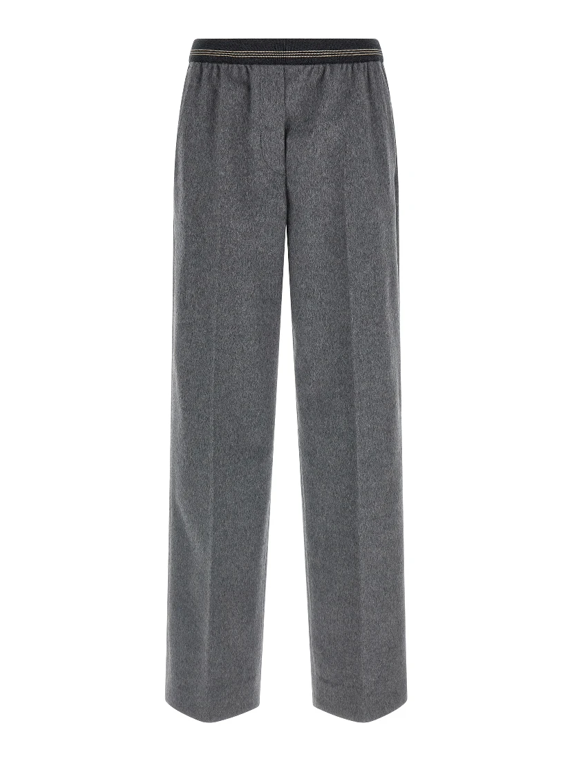 Gray Virgin Wool Casual Pants