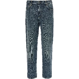 Blue Cotton Tapered Jeans