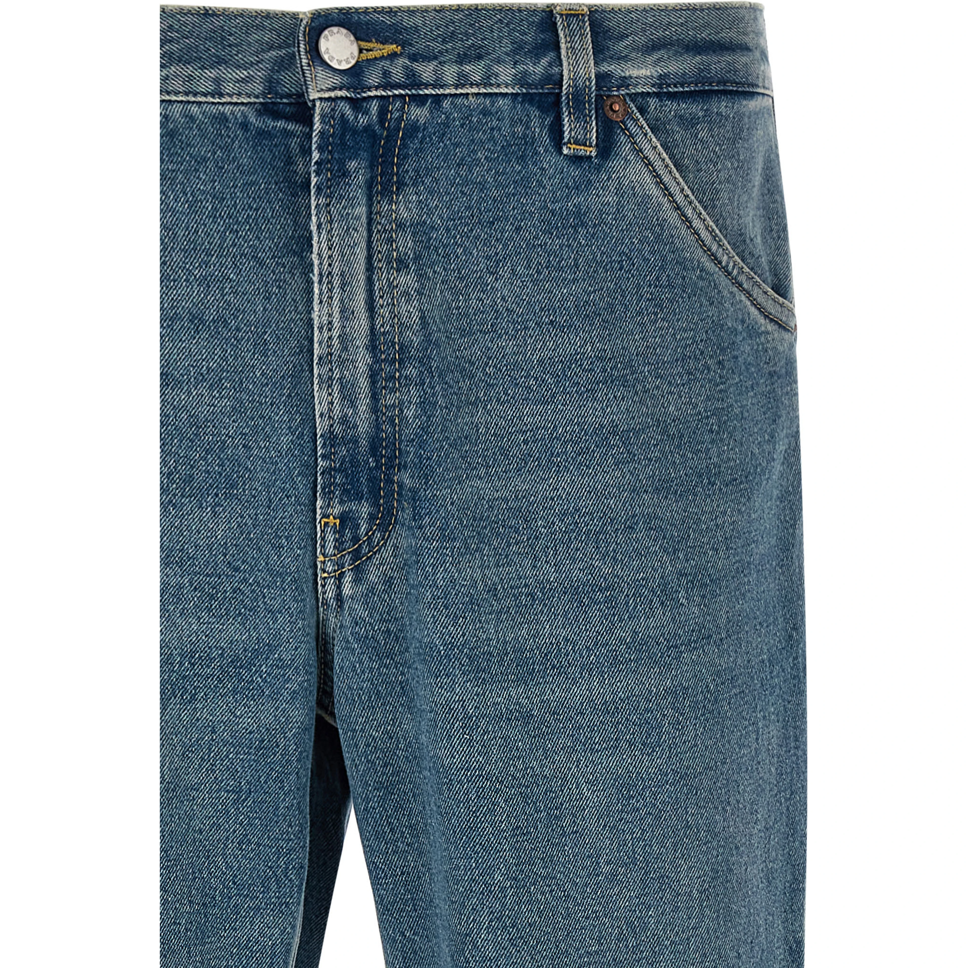 Blue Cotton Straight-Leg Jeans