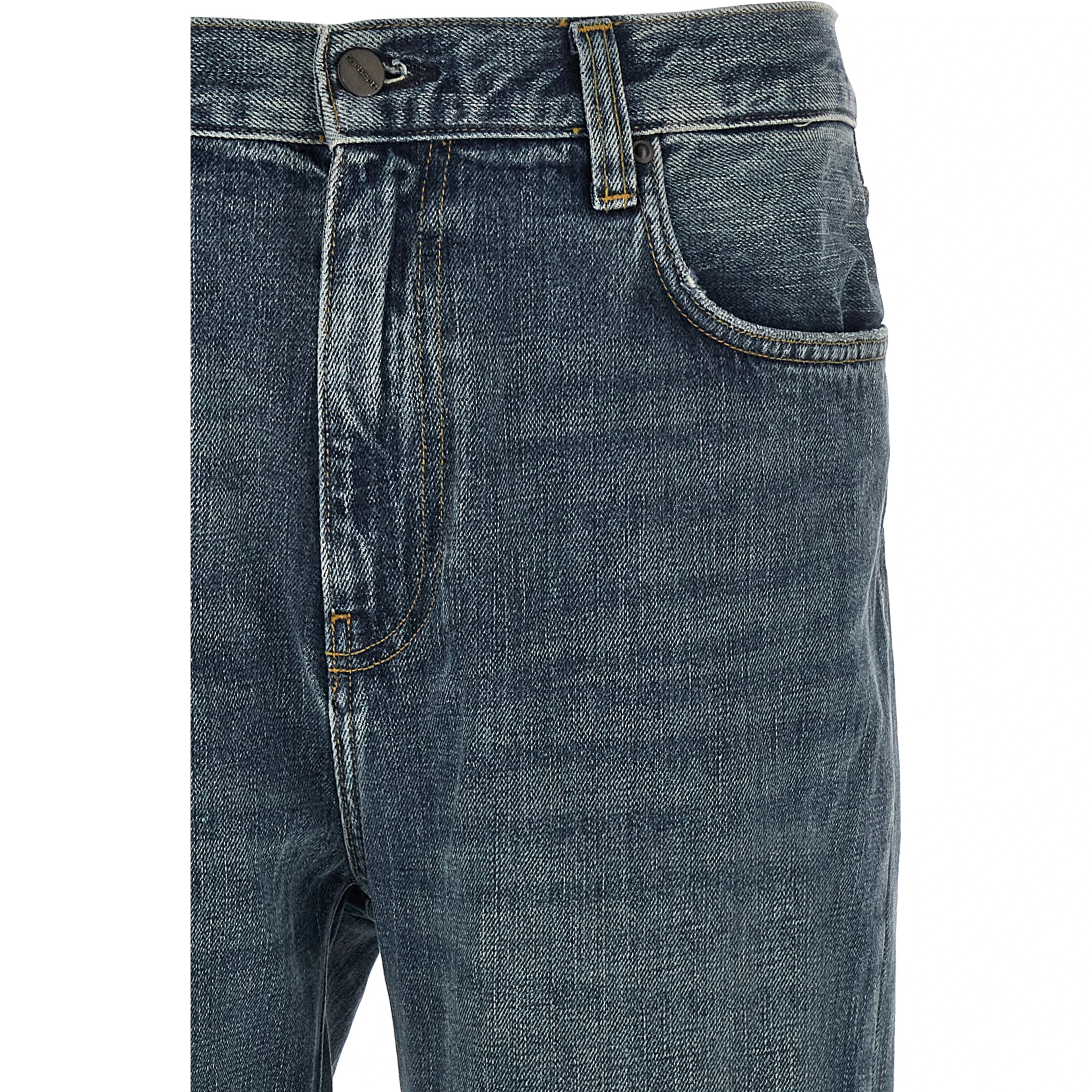 Blue Cotton Tapered Jeans