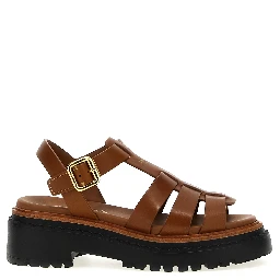 Brown Calfskin Flat Sandals