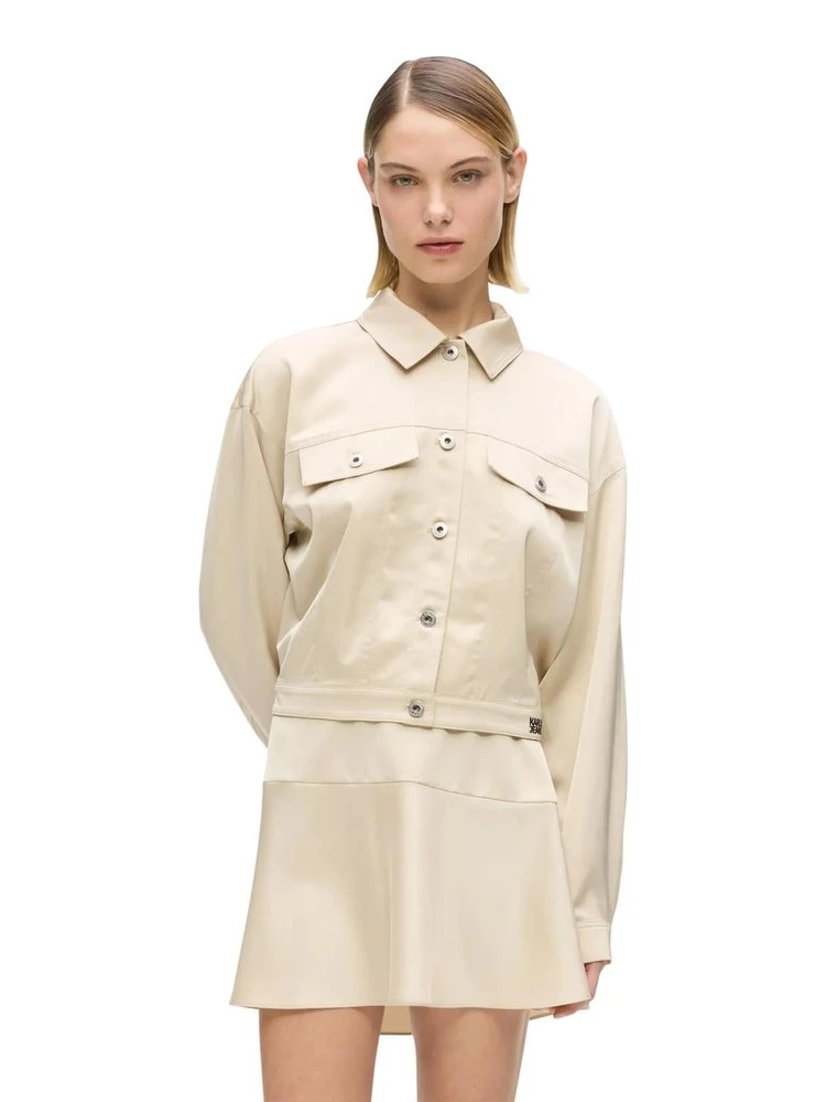 Beige Polyester Full-Length Jacket