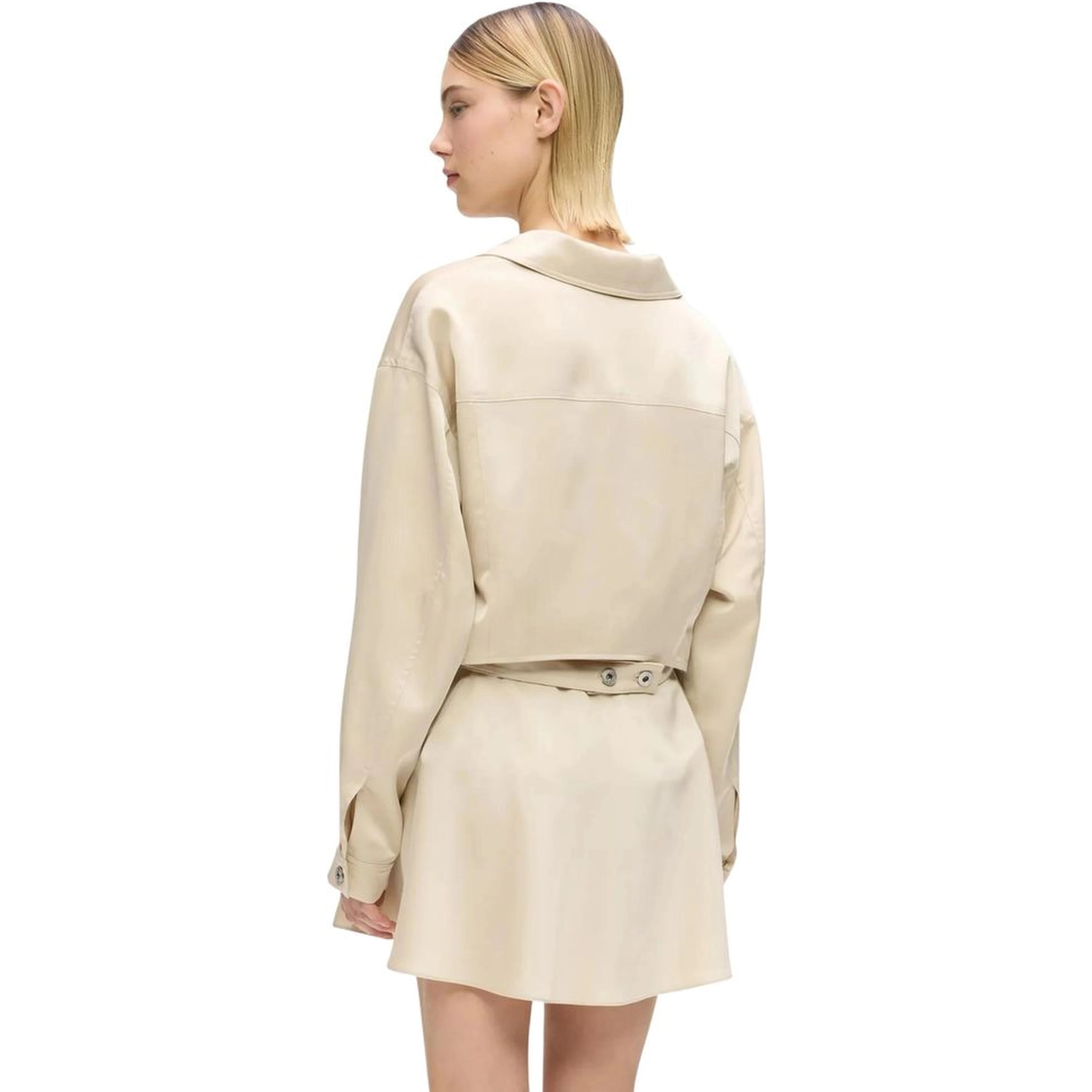 Beige Polyester Full-Length Jacket