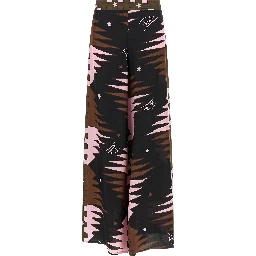 Multicolor Silk Casual Pants