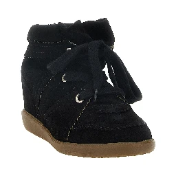 Black Cowhide Wedge Sandals
