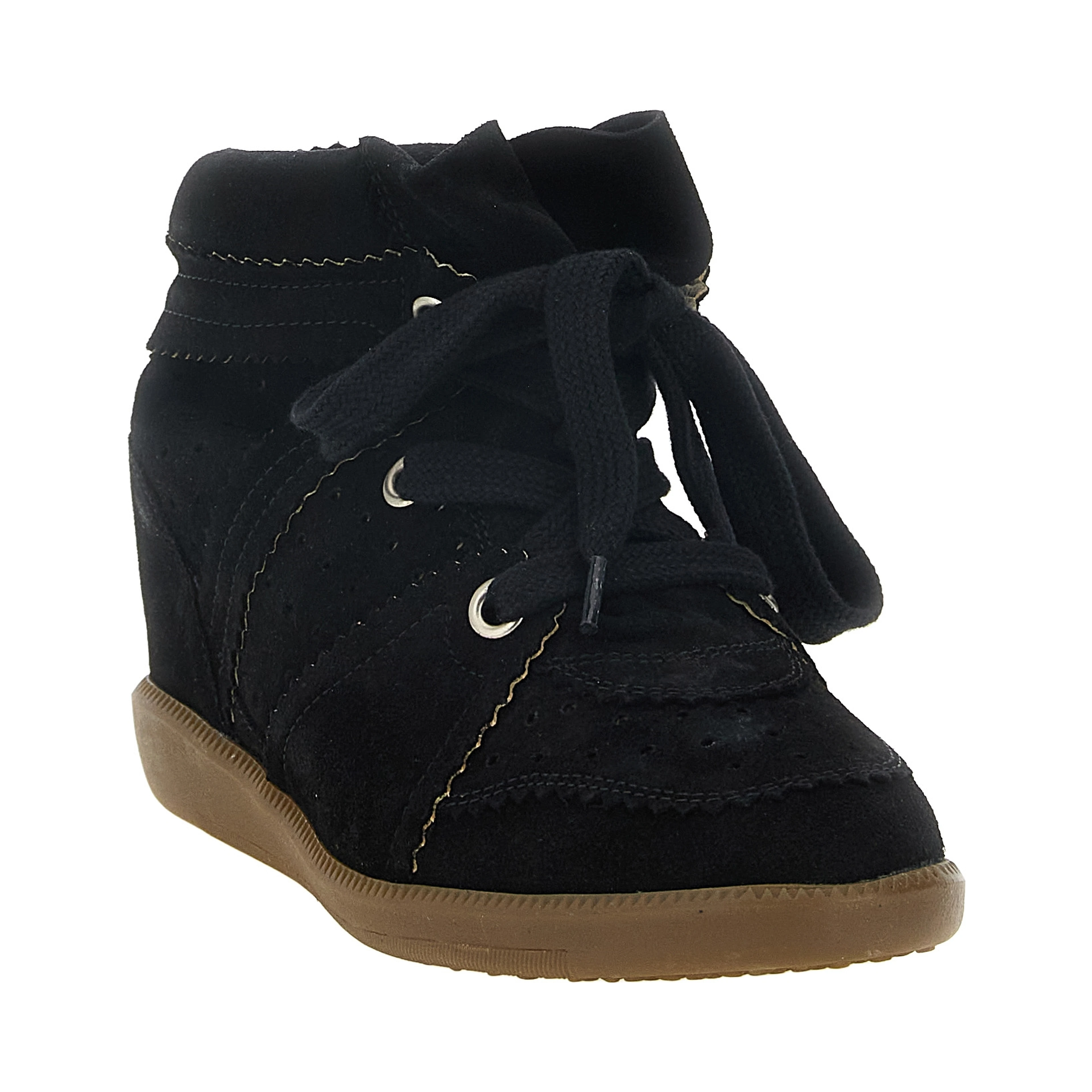 Black Cowhide Wedge Sandals
