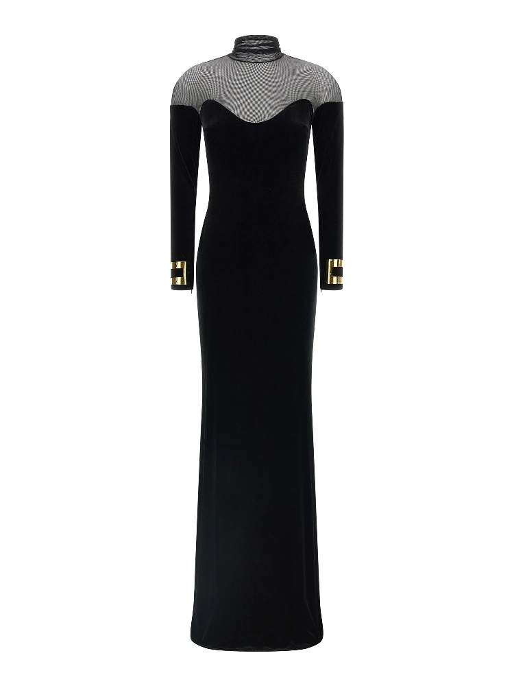 Black Polyester Long Dress