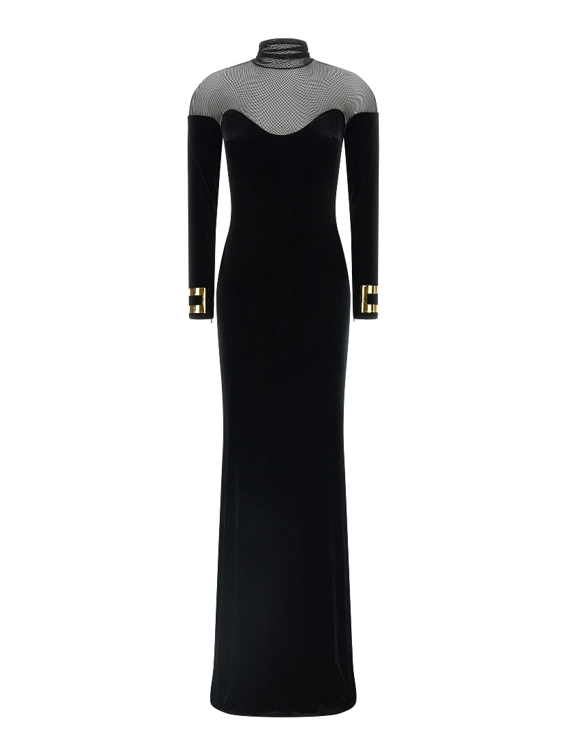 Black Polyester Long Dress