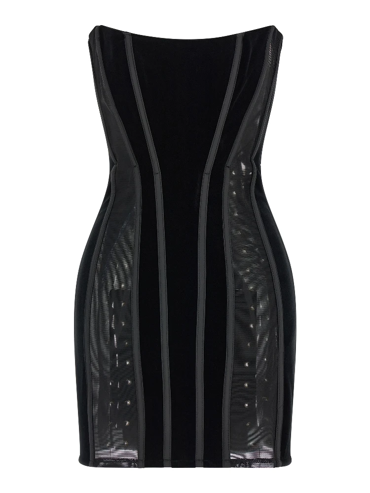 Black Polyester Short Dress