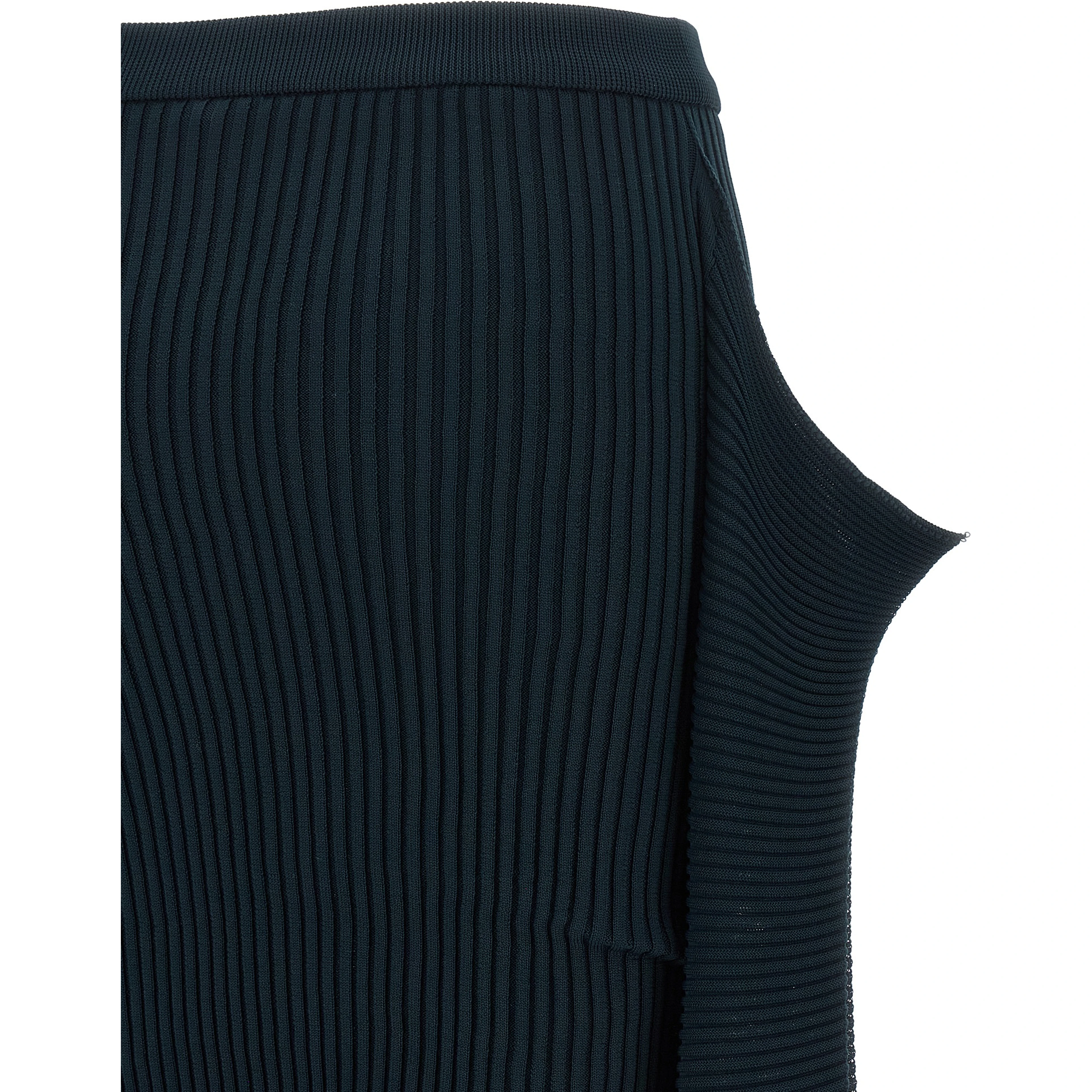 Blue Polyester Midi Skirt