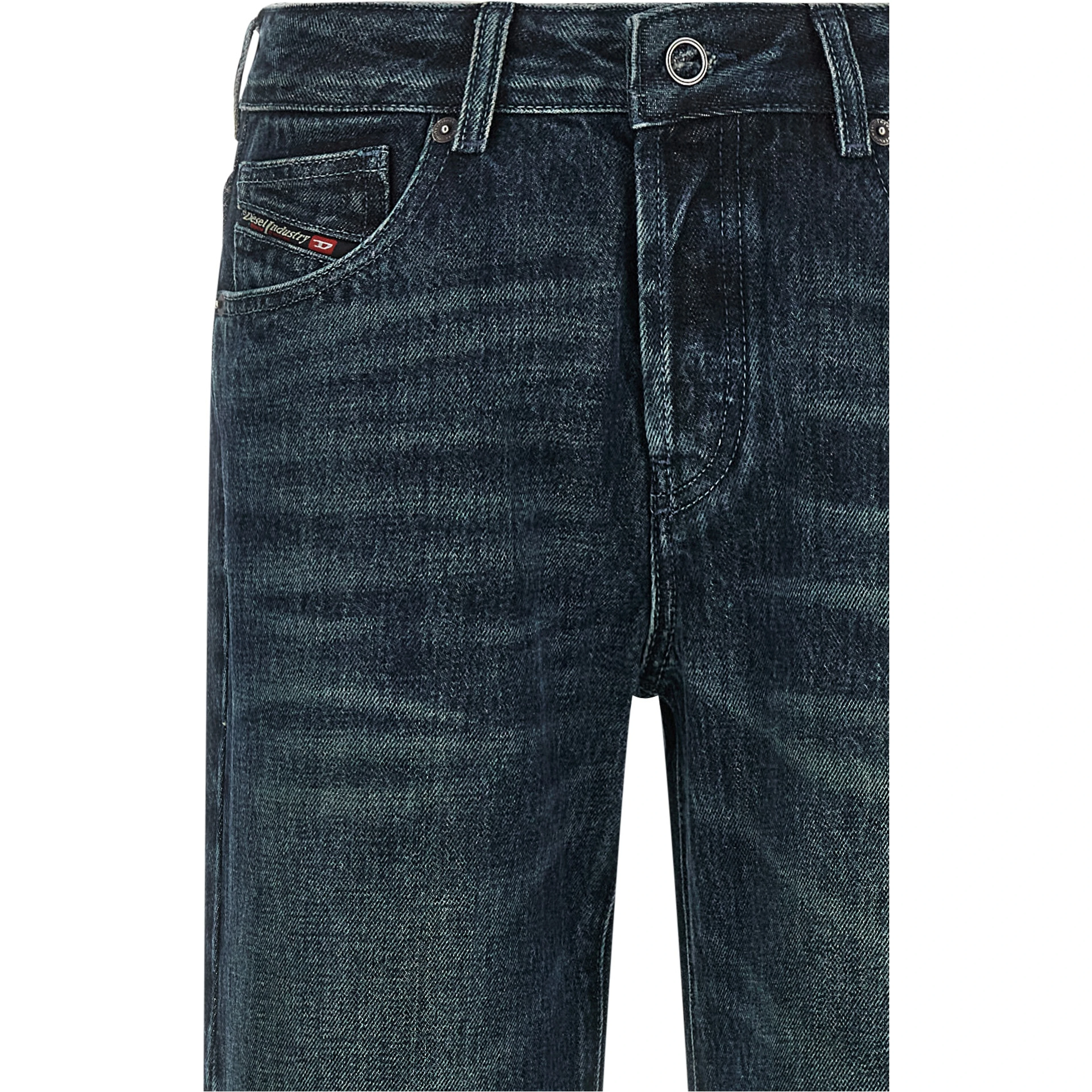Blue Cotton Straight-Leg Jeans